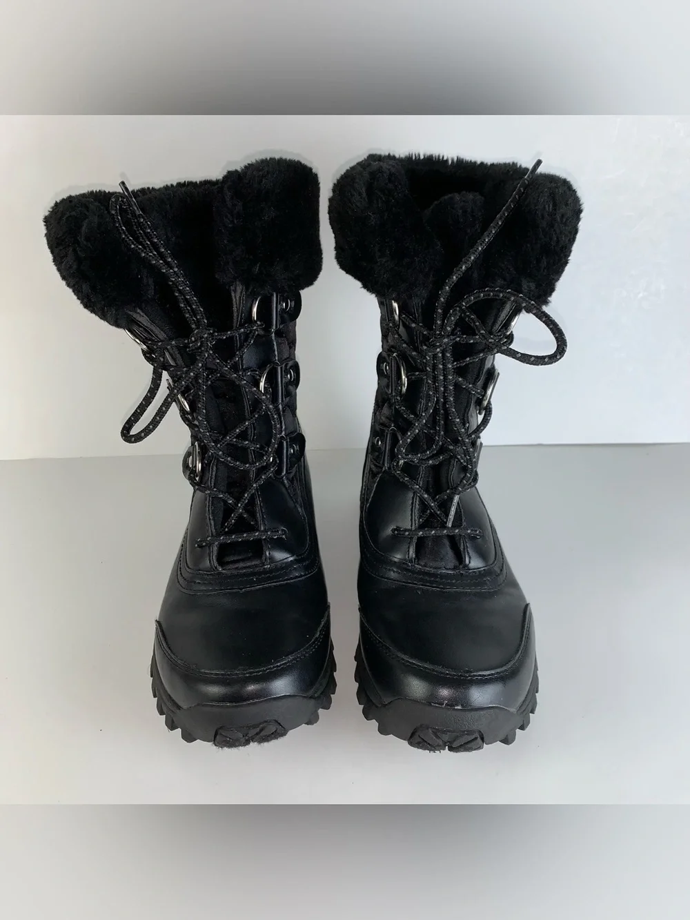 Women's U.S. Polo Assn. Lace Up Boots with Faux Fur Trim - Size 7.5M black